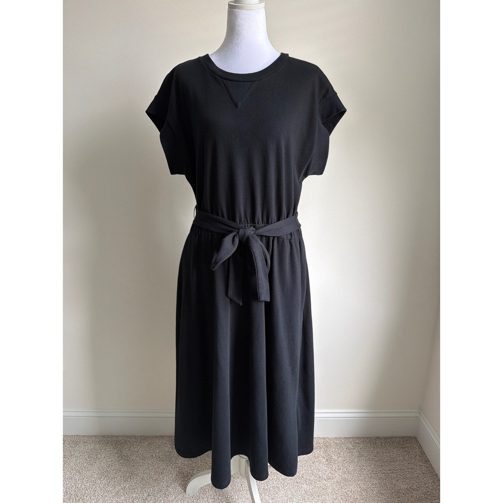Who What Wear Women Tie Waist Midi Dress Large Black Minimalist Short Sleeve